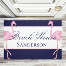 Beach House Navy Blau und rosa Flamingos