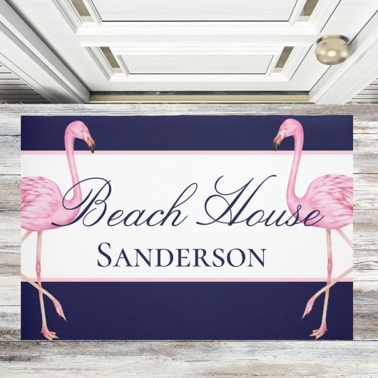 Beach House Navy Blau und rosa Flamingos Fußmatte