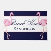 Beach House Navy Blau und rosa Flamingos Fußmatte (Vorderseite)