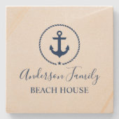 Beach House Navy Blue Anchor Star Rope Steinuntersetzer (Vorderseite)