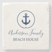 Beach House Navy Blue Nautic Anchor Rope Star Steinuntersetzer (Vorderseite)