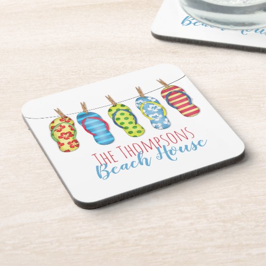 Beach House Niedliche Flip Flops Custom Getränkeuntersetzer (Linke Seite)
