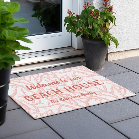 Beach House Ocean Coral Branches Coastal Fußmatte