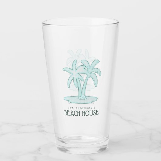 Beach House Palm Trees Aqua Blue ID623 Glas (Vorderseite)