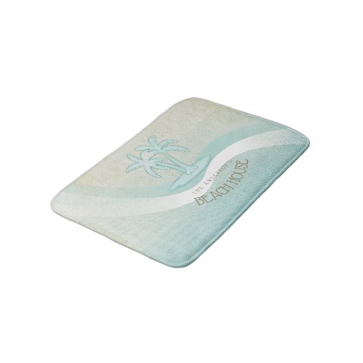 Beach House Palm Trees Aqua ID623 Badematte (Schrägansicht)