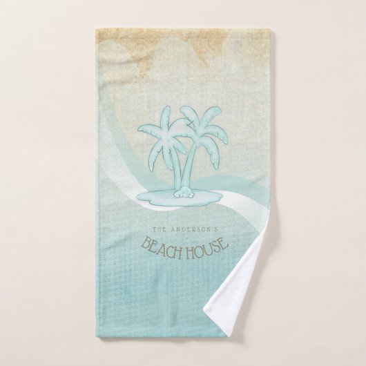 Beach House Palm Trees Aqua ID623 Badhandtuch Set (Handtuch)