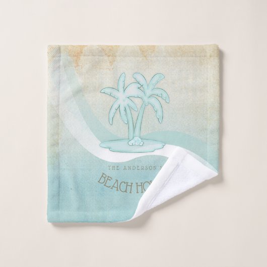 Beach House Palm Trees Aqua ID623 Badhandtuch Set (Waschlappen)