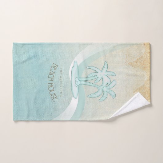 Beach House Palm Trees Aqua ID623 Badhandtuch Set (Handtuch)