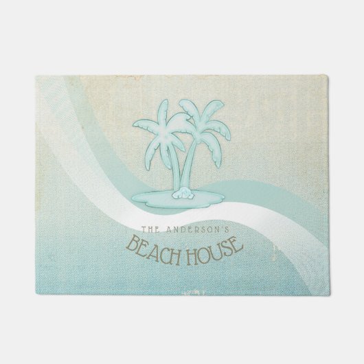 Beach House Palm Trees Aqua ID623 Fußmatte (Vorderseite)