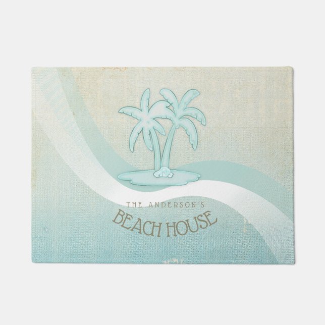 Beach House Palm Trees Aqua ID623 Fußmatte (Vorderseite)