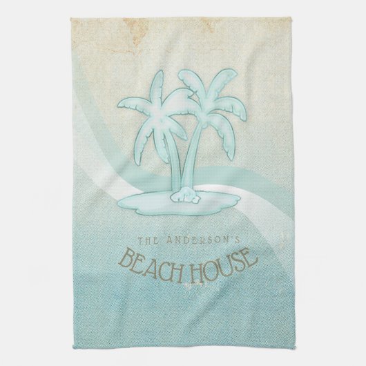Beach House Palm Trees Aqua ID623 Geschirrtuch (Vertikal)