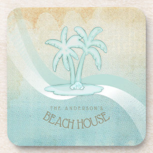 Beach House Palm Trees Aqua ID623 Getränkeuntersetzer