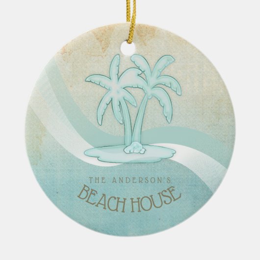 Beach House Palm Trees Aqua ID623 Keramik Ornament (Vorne)