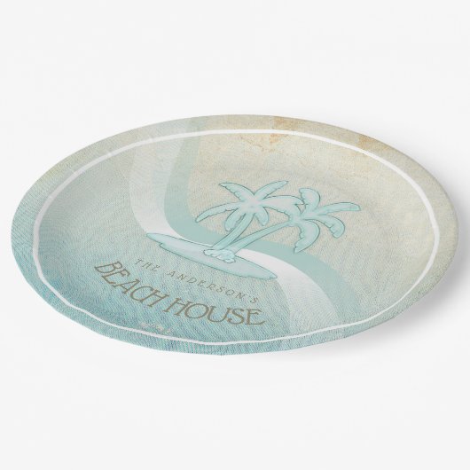 Beach House Palm Trees Aqua ID623 Pappteller (Schrägansicht)