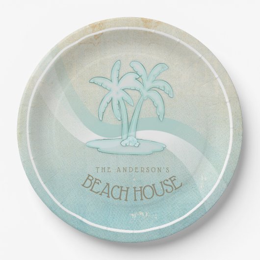 Beach House Palm Trees Aqua ID623 Pappteller (Vorderseite)