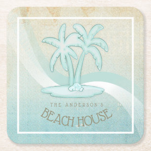 Beach House Palm Trees Aqua ID623 Rechteckiger Pappuntersetzer