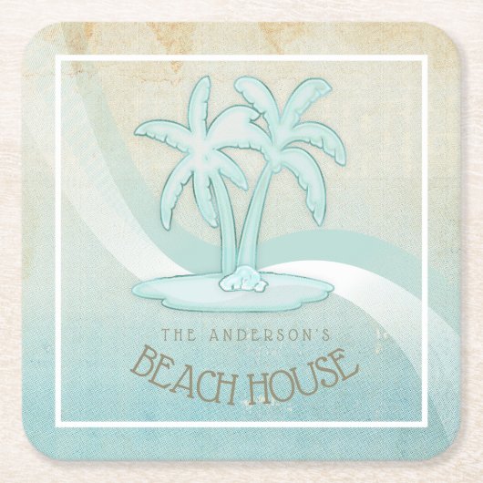 Beach House Palm Trees Aqua ID623 Rechteckiger Pappuntersetzer (Vorderseite)