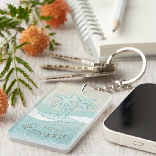 Beach House Palm Trees Aqua ID623 Schlüsselanhänger (Vorderseite rechts)