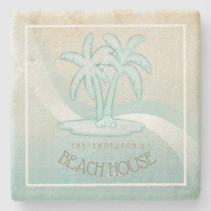 Beach House Palm Trees Aqua ID623 Steinuntersetzer