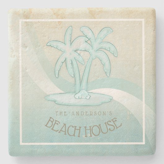 Beach House Palm Trees Aqua ID623 Steinuntersetzer (Vorderseite)