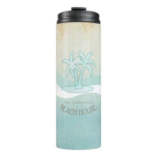 Beach House Palm Trees Aqua ID623 Thermosbecher (Vorderseite)