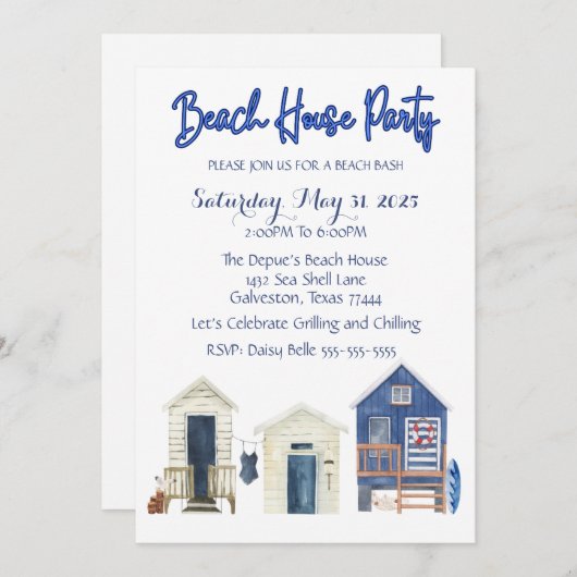 Beach House Party Einladung (Vorne/Hinten)