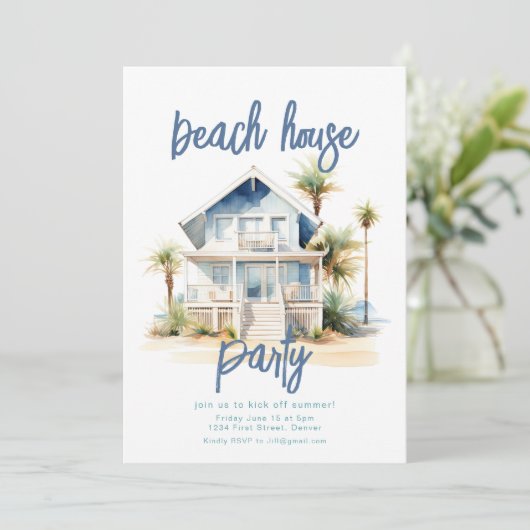 Beach House Party Einladung (Stehend Vorderseite)