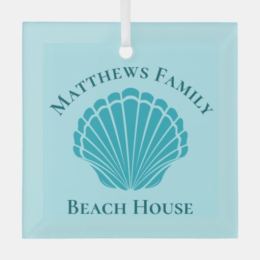 Beach House Personalisiert Keepake Blue Seashell Ornament Aus Glas (Vorderseite)
