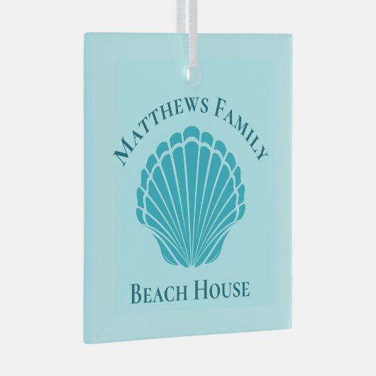 Beach House Personalisiert Keepake Blue Seashell Ornament Aus Glas (Vorderseite Rechts)