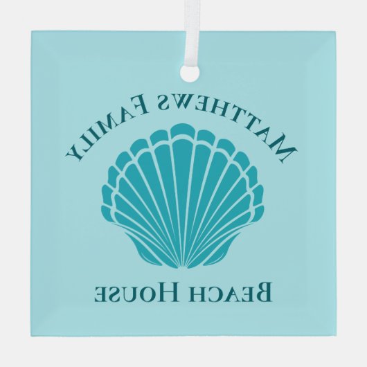 Beach House Personalisiert Keepake Blue Seashell Ornament Aus Glas (Rückseite)