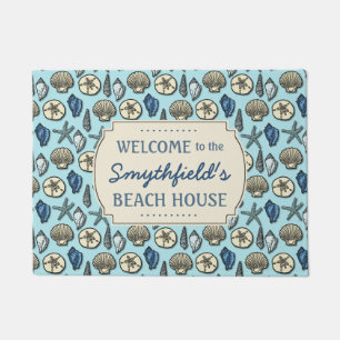 Beach House Personalisierte Muscheln Blue Nautic Fußmatte
