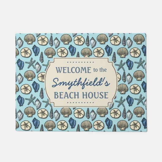 Beach House Personalisierte Muscheln Blue Nautic Fußmatte (Vorderseite)