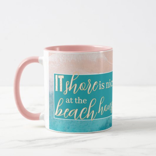 Beach House Pun Elegantes Skript benutzerdefiniert Tasse (Links)