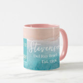 Beach House Pun Elegantes Skript benutzerdefiniert Tasse (VorderseiteRechts)
