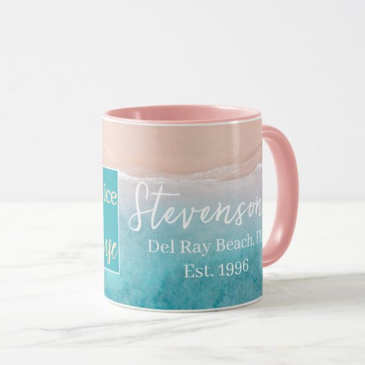 Beach House Pun Elegantes Skript benutzerdefiniert Tasse (VorderseiteRechts)