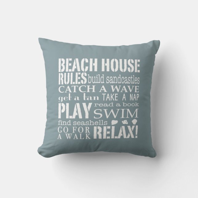 Beach House Regeln für Denim Blue Square Pillow Kissen (Vorderseite)