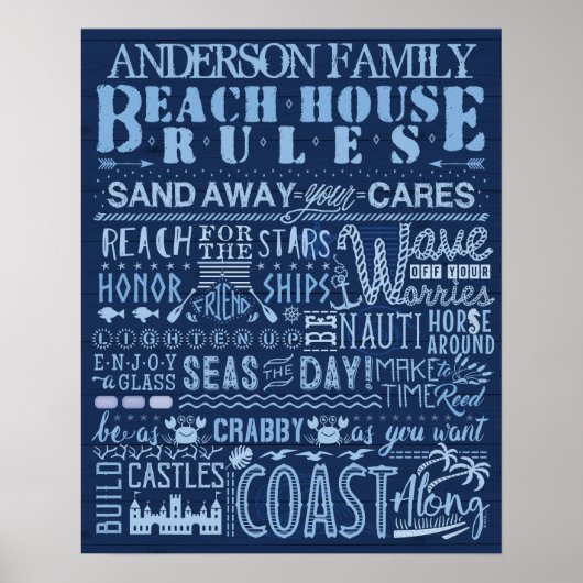 Beach House regiert Navy Blue Coastal Custom Famil Poster (Vorne)