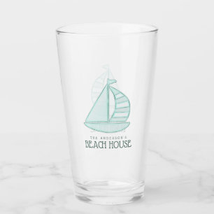 Beach House Sailboat Aqua Blue ID623 Glas