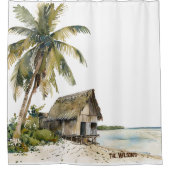 Beach House Scene Watercolor Design Duschvorhang (Vorderseite)