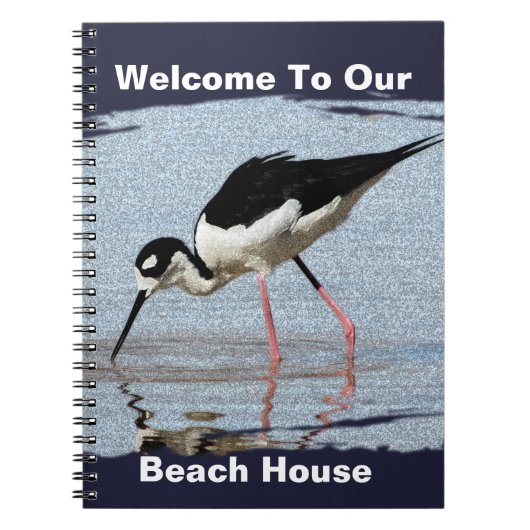 Beach House Schwarz-weiß Wading Bird Foto Willkomm Notizblock (Vorderseite)