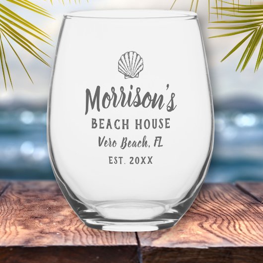 Beach House Seashell Clam Muschel Personalisierter Weinglas Ohne Stiel