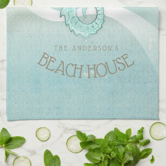 Beach House Seepferd Aqua Blue ID623 Geschirrtuch (Gefaltet)