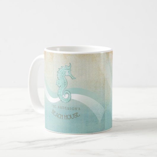 Beach House Seepferd Aqua Blue ID623 Kaffeetasse (Vorderseite Links)