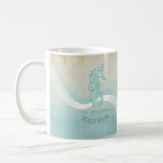 Beach House Seepferd Aqua Blue ID623 Kaffeetasse (Links)