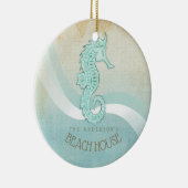 Beach House Seepferd Aqua Blue ID623 Keramik Ornament (Rechts)