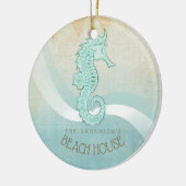 Beach House Seepferd Aqua Blue ID623 Keramik Ornament (Links)