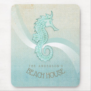 Beach House Seepferd Aqua Blue ID623 Mousepad