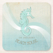 Beach House Seepferd Aqua Blue ID623 Rechteckiger Pappuntersetzer (Vorderseite)