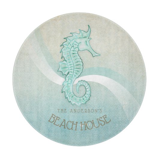 Beach House Seepferd Aqua Blue ID623 Schneidebrett (Vorderseite)