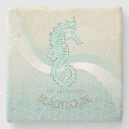 Beach House Seepferd Aqua Blue ID623 Steinuntersetzer
